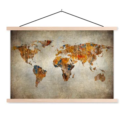Obrázek produktu pro MuchoWow® Textilní plakát - Mapa světa - Vintage - Abstraktní - Děti - Chlapci - Dívky - 90x60cm - S hnědými lamelami