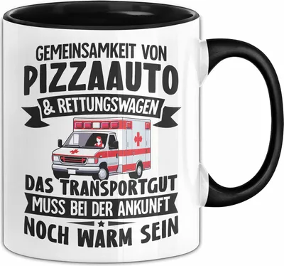 Produktbild von Sanitäter Geschenk Tasse Pizzaauto Rettungsdienst Rettungssanitäter Notfallsanitäter Krankenwagen-Fahrer Geschenkidee Kaffee-Becher (Schwarz)