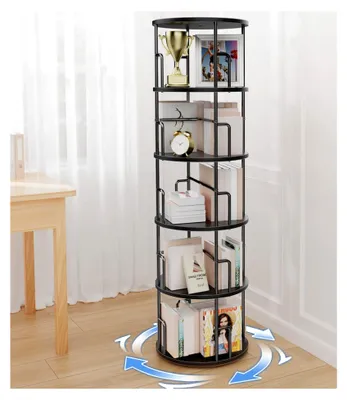 Produktbild von Drehbares Bücherregal mit 5 Ebenen, 360° drehbar, verstellbare Ebenen, modernes Holzregal - platzsparendes Bücherregal für Wohnzimmer, Schlafzimmer, Arbeitszimmer (Schwarz)