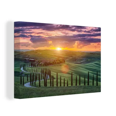 Produktbild von OneMillionCanvasses® - Leinwandbilder - 150x100 cm, Italien - Sonnenuntergang - Toskana, Wandbilder Kunstdruck Wanddekoration