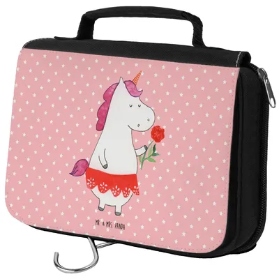 Produktbild von Mr. & Mrs. Panda Kulturtasche Einhorn Dame - Rot Pastell - Geschenk, kosmetiktäschchen, Freundin, Toilettentasche, Lady, kulturtäschchen, Kulturbeutel, Kosmetiktasche