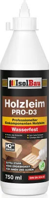 Produktbild von Isolbau Holzleim PRO-D3 - 750 ml (860 g) Extra starker Holzkleber für alle Holzarten, für Innen & Außen, Wasserfest, Lösemittelfrei