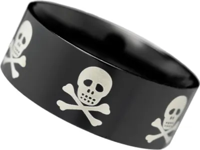 Produktbild von Totenkopf Ring schwarz: Edelstahl Bandring 70 (22.3 mm Ø)