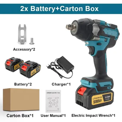 Immagine prodotto di Avvitatore a percussione a batteria - Avvitatore a percussione - 18 V - Motore brushless - Coppia di 1800 Nm - 7000 giri/min - Attacco quadrato da 1,27 cm - 2 batterie