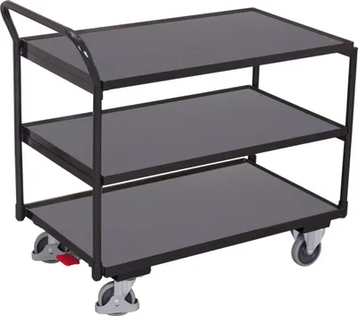 Produktbild von VARIOfit Tischwagen mit gebogenem Schiebegriff und 3 Ladeflächen 835x495mm Anthrazitgrau