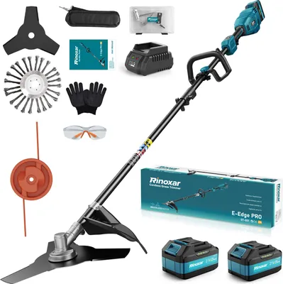 Produktbild von 12000RPM Akku Rasentrimmer, Akku Freischneider Mit 2x 5200mAh Batterien, Schnittdurchmesser 26cm, Brushless Front-Motor, Sicherheitsschutz, 3 Arten Klingen für Garten, Hof