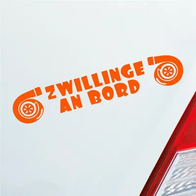 Produktbild von Auto Aufkleber Zwillinge an Bord Turbolader Turbo Twins 20x4 cm Orange Sticker Heckscheibenaufkleber