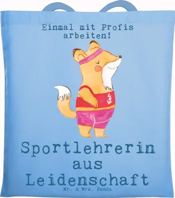 Produktbild von Mr. & Mrs. Panda dokumententasche Sportlehrerin Leidenschaft - Sky Blue - Geschenk, Beutel, Shopping Tasche, Jutebeutel, Tote Bag, Uni, Laptoptasche