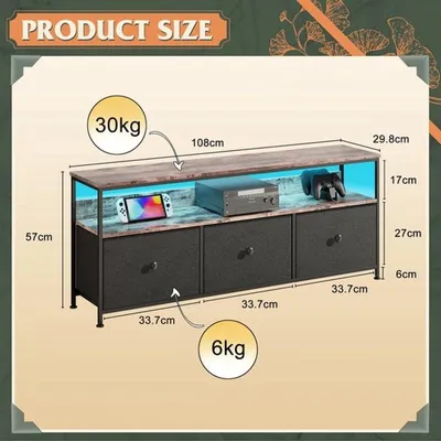 Image de Meuble TV avec éclairage LED et espace de rangement - 108 cm - Structure en bois