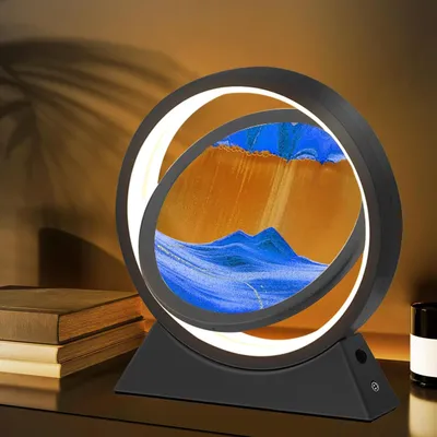Produktbild von Sandbilder zum Drehen, 3D Bewegliche Sandkunst mit LED-Licht, 360° drehbare Sanduhr-Dekoration, 10 Zoll, Blau