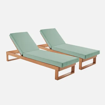 Produktbild von sweeek - 2er-Set Sonnenliegen aus Eukalyptus-Holz, verstellbar - Graugrün