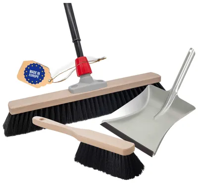Obrázok produktu pre Novaliv halová metla 40 cm s teleskopickou rúčkou štetiny syntetické štetiny vrátane zametacej súpravy pozinkovaná s gumovým okrajom pozostávajúca z lopatky a ručnej kefy metla jemná dielenská metla priemyselná metla s rúčkou