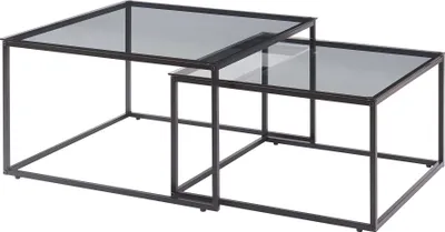 Produktbild von Couchtisch 2er Set 'Tromlaslo' Metallgestell quadratisch Rauchglas, grau