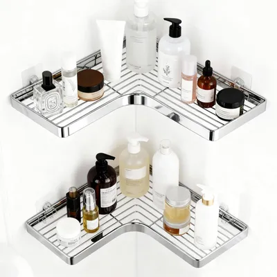 Eckduschregal 2er Set, Edelstahl, ohne Bohren, 4 Klebestreifen