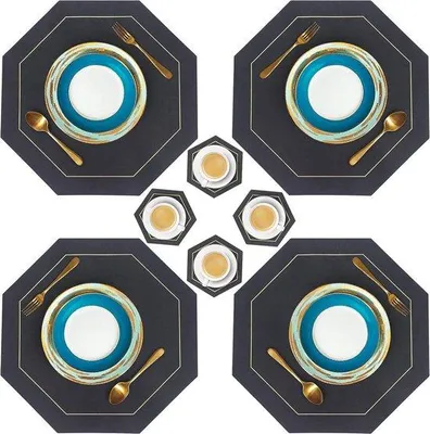 Produktbild von Famanu Platzsets aus wasserdichtem, hitzebeständigem Kunstleder - Set mit 4 schwarzen Tischsets