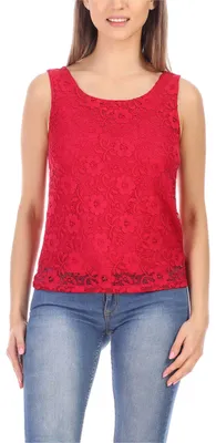 Image de T-shirt sans manches élégant à col rond pour femme Bellivalini, avec motif floral en dentelle BLV50-264 (framboise, L)