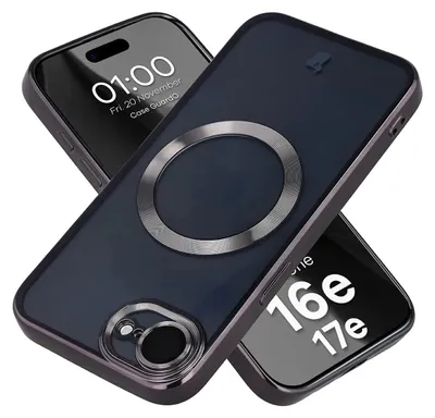 Produktbild von Handyhülle mit Kameraschutz und Magnetring für iPhone 17e / 16e, Bizon Case GuardO, Transparent-Schwarz