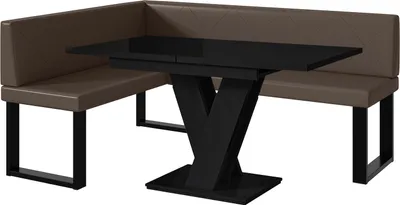 Produktbild von MEBLINI Eckbank für Esszimmer mit ausziehbarem Tisch - Küchenbank - Essecke - Sitzecke Küche - ERIC - U-Beine 128x168x87cm Links - Braun Kunstleder/M Schwarz Hochgl.