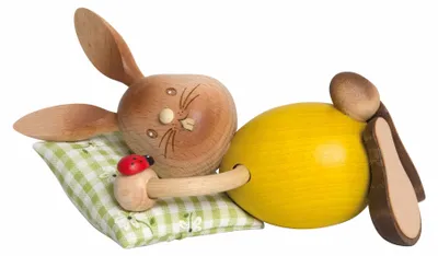Produktbild von Drechslerei Kuhnert - Dekofigur aus Holz - Hase Stupsi die Schlafmütze - ca. 12cm