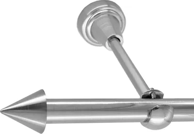Produktbild von Gardinenstange Edelstahl Look, Metall, Durchmesser 16mm, Wandträger H14, 1-läufig, Länge 320, Endkappe E29