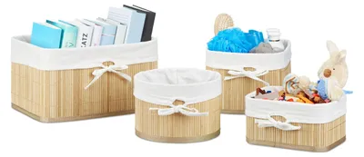 Aufbewahrungskörbe aus Bambus, 4er-Set, 17,5x32x23 cm, Natur