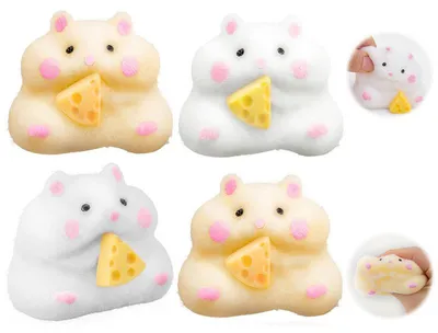 Produktbild von 4er Set Hamster Quetschfiguren aus Silikon weiches Fidget Spielzeug zum Drücken für Kinder und Erwachsene Stressabbau Spiel