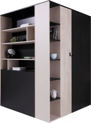 Produktbild von Begehbarer Kleiderschrank in schwarz mit Eiche und beige, PITTSBURGH-133