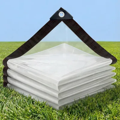 Image de Bâche transparente et imperméable, robuste, de dimensions 3,5 x 5 mètres, avec œillets renforcés