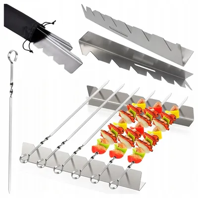 Produktbild von Real Garden 6 Stahl Grillspieße mit Tasche und Ständer Set