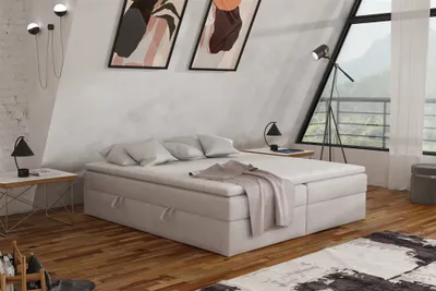 Produktbild von Boxspringbett Schlafzimmerbett ANTONY 140x200cm Stoff Hellgrau inkl. Bettkasten