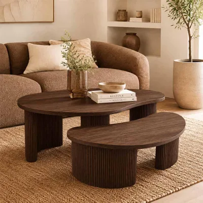 Image de Ensemble de tables basses Milton & Oldbrook Versailles, aspect noyer