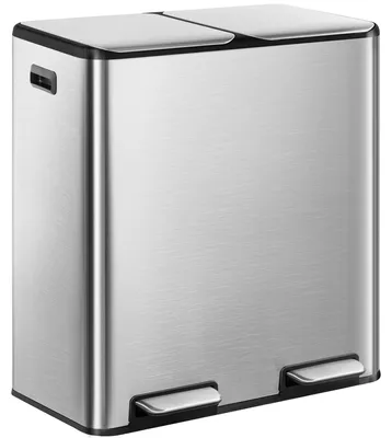 Productafbeelding van Vuilnisbak voor de keuken - Afvalscheidingssysteem - 2 compartimenten - 60 liter (2 x 30 liter) - RVS - Trapbak - Zilver