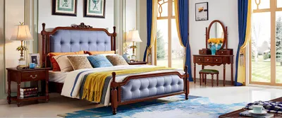 Produktbild von Design Schlafzimmer Komplett Set Bett Nachttische Schminktisch 5 tlg Holz Hocker