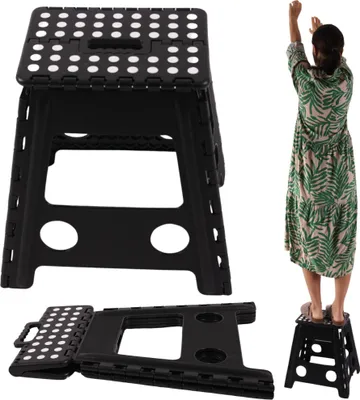 Immagine prodotto di Sgabello pieghevole bianco e nero Sgabello con gambe antiscivolo, seduta pieghevole - altezza 39 cm, fino a 100 kg