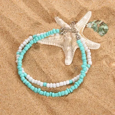 Produktbild von Fußkettchen Fußkette Kette Edelkette Türkis "Perlen-Türkis" Modeschmuck EDEL NEU