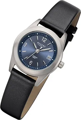 Produktbild von Regent Quarz Armband-Uhr Damen F-1214 Leder Uhr schwarz Titan-Uhr URF1214
