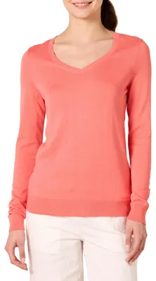 Immagine prodotto di A. Maglia a maniche lunghe leggera da donna, scollo a V, color corallo, taglia L