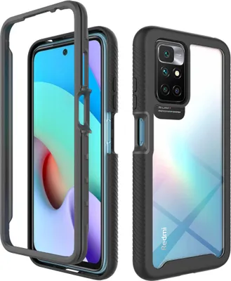 Produktbild von Redmi 10 Hülle, Hybrid Transparente Rückseite Robust TPU Bumper Rutschfest Stoßfest Ganzkörper Schutzhülle für Xiaomi Redmi 10 Schwarz
