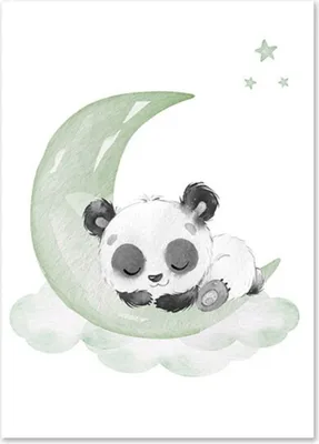 Produktbild von TPFLiving Kunstdruck LW-1012 (OHNE RAHMEN) Poster - Leinwand - Wandbild - Hochauflösender Giclée-Druck, langlebig und hochwertig - Mond, Sterne, Pandabär für Kinderzimmer -  - Größe: 15x20cm