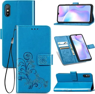 Zdjęcie produktu dla Pokrowiec König Design kompatybilny z etui na telefon Xiaomi Redmi 9A ze skóry syntetycznej - Niebieskie etui na telefon komórkowy