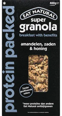 Obrázek produktu pro Eat Natural Super Granola Protein Almond Zaden 400 g – müsli bohaté na bílkoviny s mandlemi a semínky