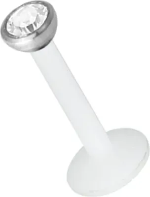Immagine prodotto di Labret bianco Bioplast per piercing al labbro in acciaio con pietra di cristallo 2 mm - Bianco FLAJ.WH - 10,0 millimetri