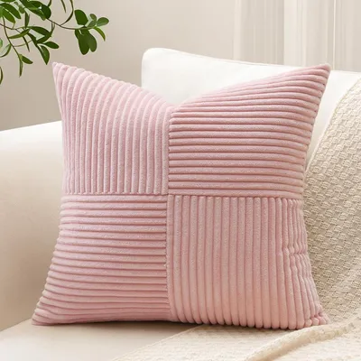 Productafbeelding van Kussensloop, corduroy, kruisstreepmotief, roze, 40x40 cm, 1 stuk