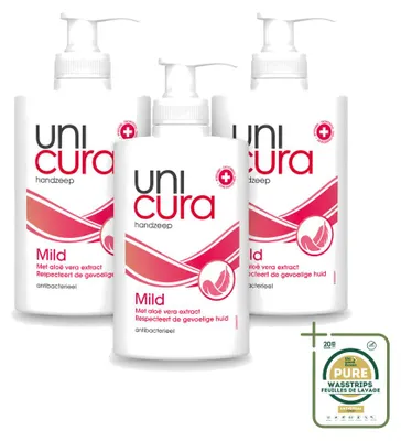 Productafbeelding van 3 x Unicura Antibacteriële vloeibare zeep, mild - 250 ml - Voordeelverpakking - 3 stuks