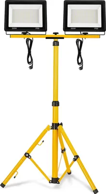 Obrázok produktu pre ACXIN 2 kusy LED vonkajší reflektor so žltým statívom, LED stavebný reflektor pracovné svetlo, reflektor, super jasný reflektor, IP66 vodotesný, 200W, teplá biela