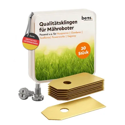 Produktbild von beos® 30x Premium Titan Ersatzmesser & Schrauben - Ersatzklingen für Husqvarna, Gardena, Segway Navimow, Yard Force, McCulloch, Powerworks Mähroboter