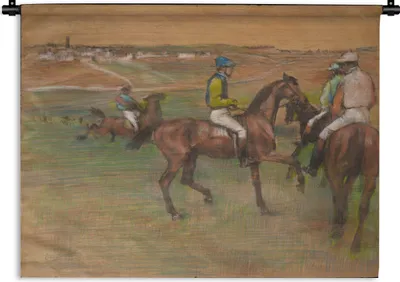 Produktbild von MuchoWow® Wandteppich Wandbehang Rennpferde - Gemälde von Edgar Degas 90x67.5 cm Tapisserie Dekoration Wandtuch - Fototeppich - Wand-Skulpturen