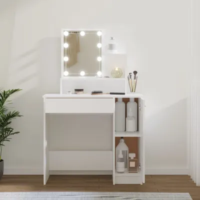 Produktbild von The Living Store Schminktisch mit LED Weiß 86,5x35x136 cm