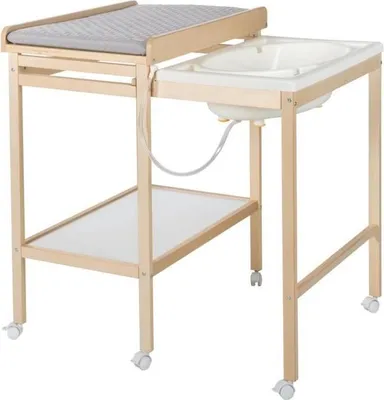 Produktbild von Wickeltisch mit Badewanne Roba, Ausziehbar, Wasserabweisende Wickelauflage Grau Roba Style, Ablage, Naturbambus, 83x57/98x100 cm