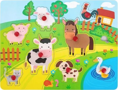 Obrázek produktu pro Dřevěné farmářské puzzle pro děti ve věku 1–3 roky – vzdělávací hračka se zvířátky